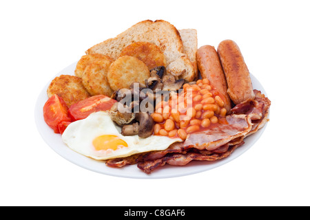 Prima colazione inglese tradizionale. Immagine è isolato su sfondo bianco. Foto Stock