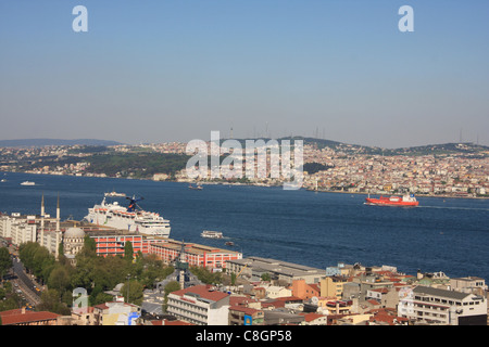 Istanbul, Turchia, panoramica, sul Bosforo, Asia, canal, canale, Beyoglu, paese, città, tetti, viaggi, turismo, Foto Stock