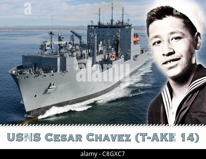 Una illustrazione della foto del militare Sealift il comando di carichi secchi e munizioni nave USNS Cesar Chavez (T-AKE 14) Foto Stock