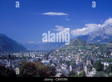 La Svizzera, Europa, Vallese, Sion, doganale, Canton, città, scenario, panorama, estate, montagna, montagne, Foto Stock
