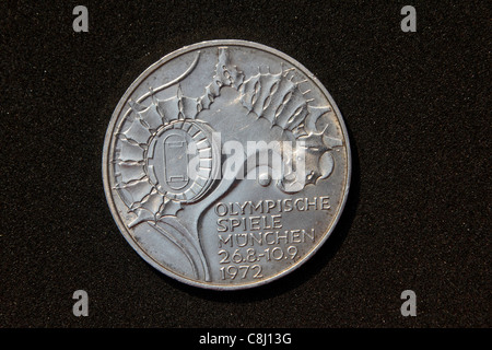 1972, giochi olimpici, Baviera, commemorativi argento, 10 Mark, valuta tedesca, Mark, Monaco di Baviera, moneta d'argento, Germania Ovest Foto Stock