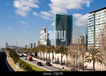 Spagna, Europa, Catalunya, Barcelona, Diagonal Mar, acqua anteriore, Ronda litoral Foto Stock