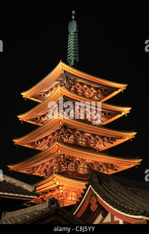 Senso-ji tempio Buddista Asakusa, Tokyo, Giappone, Asia, Tokyo il più antico tempio, Matsuri, Pagoda di Senso-ji, di notte, Foto Stock