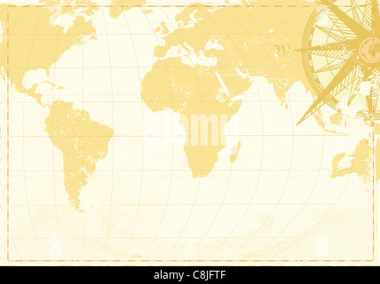 Illustrazione di raffreddare grunge sfondo con parola Vintage cartina e bussola rétro Foto Stock