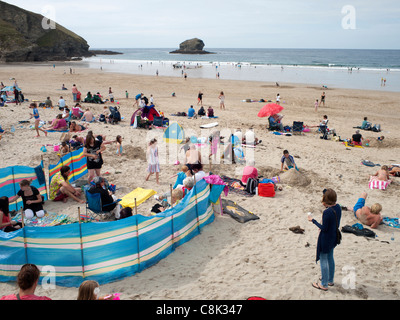 Portreath spiaggia su una giornata d'estate, Cornwall Regno Unito. Foto Stock