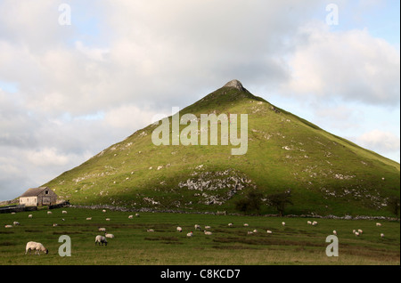 Thorpe Cloud con il Peak District che protegge l'ingresso Dovedale Foto Stock