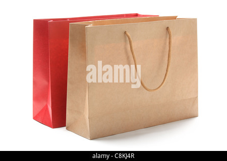 Sacchetti di carta isolato su bianco. Foto Stock
