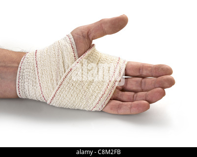Bendaggio medicina sulla mano umana Foto Stock