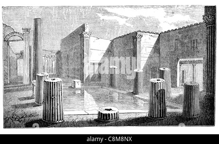 Pompei pompeiano architettura interior Mansion colonne colonna pilastro fontana romana antica Vesuvio palace court Foto Stock