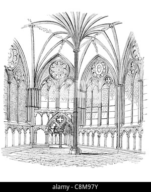 Sala Capitolare della Cattedrale di Salisbury Beata Vergine Maria Inghilterra anglicana chiesa pilastro William Burges Magna Carta Foto Stock
