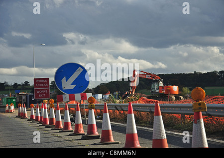 Lavori in corso su M25 rampa di entrata, vicino Londra prendere per Colney, Hertfordshire, England, Regno Unito Foto Stock