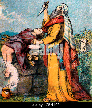 Le storie della Bibbia- illustrazione di Abramo e il legame di Isacco Genesi xxii 1-19 Foto Stock