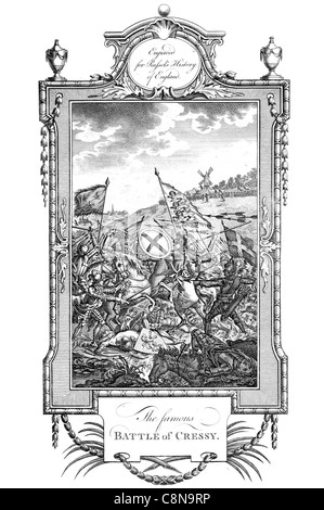 Battaglia di Crécy Cressy 26 agosto 1346 centinaia di anni di guerra nuove armi tattiche di cavaliere della cavalleria cavalieri conflitto lotta scudo spada Foto Stock