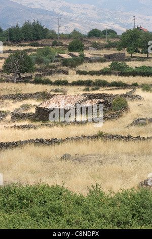 L'Italia, sicilia, campagna con fattorie abbandonate, en route Da Randazzo a Maletto Foto Stock