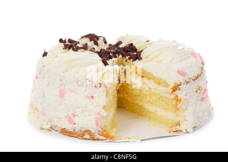 Il compleanno torta bianca con ascisse pezzo Foto Stock