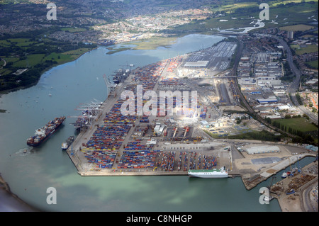 Vista aerea del Southampton international container port. Foto Stock