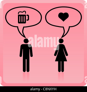 Vector uomo & donna icona su sfondo rosa, il concetto di pensiero diverse. Foto Stock