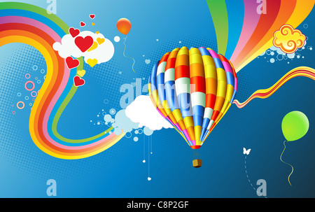 Colorato sfondo astratto con funky mongolfiera - grande per il messaggio di saluto e cartoline di compleanno, volantini Foto Stock