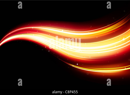 Illustrazione di neon sfondo astratto fatto di magia sfocata luce arancione linee curve Foto Stock