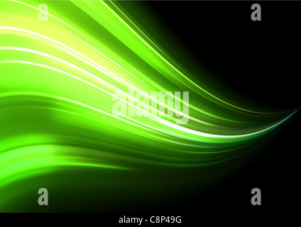 Illustrazione di neon sfondo astratto fatto di magia sfocata luce verde linee curve Foto Stock