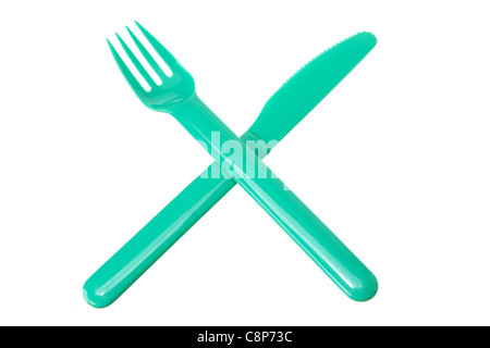 Forcella di plastica e coltello Foto Stock