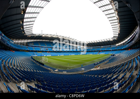 Il City of Manchester Stadium, noto anche come l'Etihad Stadium o Eastlands, casa di Manchester City Calcio Club Foto Stock