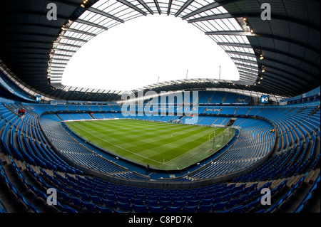 Il City of Manchester Stadium, noto anche come l'Etihad Stadium o Eastlands, casa di Manchester City Calcio Club Foto Stock