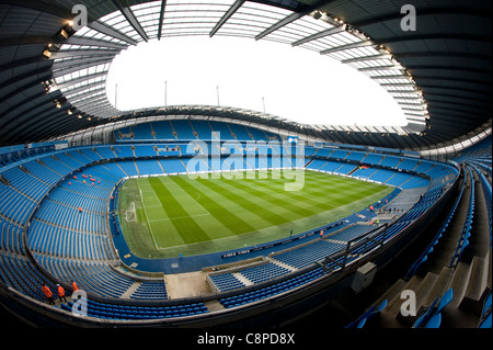 Il City of Manchester Stadium, noto anche come l'Etihad Stadium o Eastlands, casa di Manchester City Calcio Club Foto Stock