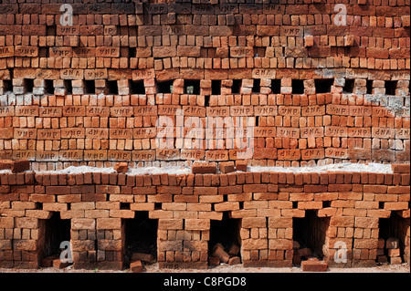 Indiano forno di mattoni dopo la cottura. Fatto a mano casa mattoni nelle zone rurali campagna indiana. Andhra Pradesh, India Foto Stock