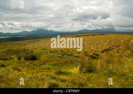 Ben leale e ben sperare su un' Mhoine deserto, dal Ben Hutig, Sutherland, Scotland, Regno Unito Foto Stock