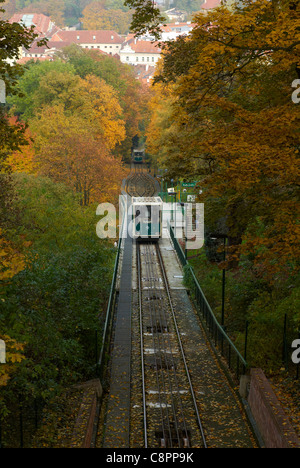 Funicolari, Petrin Hill in autunno, il castello di Praga, Repubblica Ceca Foto Stock