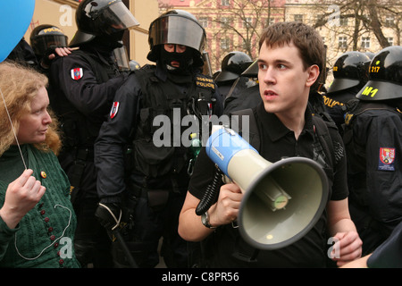 Manifestazione contro il radar usa in territorio ceco a Praga, Repubblica ceca in data 5 aprile 2009. Foto Stock