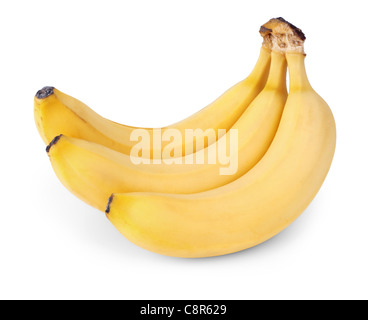 Tre delle banane gialle isolati su sfondo bianco Foto Stock