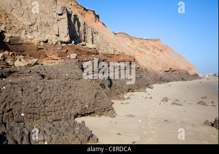 Rapidamente erodendo boulder clay scogliere sulla costa di Holderness, Mappleton, nello Yorkshire, Inghilterra Foto Stock