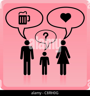 Vettore & uomo donna e bambino icona su sfondo rosa, il concetto di pensiero diverse. Foto Stock