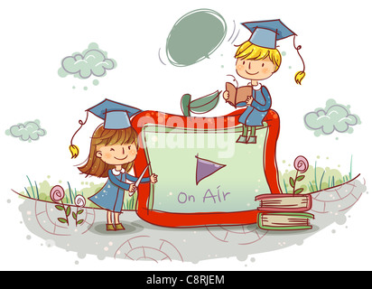 Illustrazione di bambini in uniforme di graduazione Foto Stock