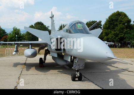 Swedish Air Force Saab JAS-39 Gripen fighter jet in posizione di parcheggio Foto Stock