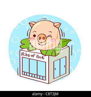Illustrazione di una testa di maiale su un edificio Foto Stock