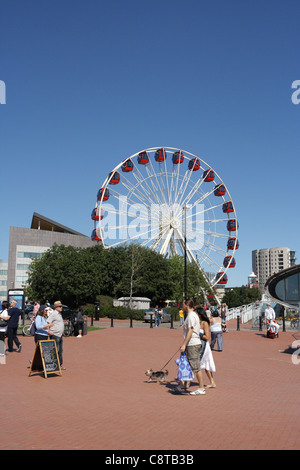 Una ruota panoramica durante l'estate a Cardiff Bay Wales REGNO UNITO Foto Stock