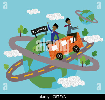 Imprenditori che viaggiano sul bus Foto Stock