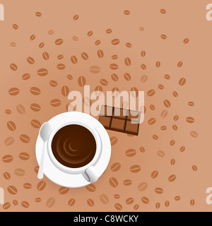 Caffè con cioccolato - tazzina con cioccolato e chicchi di caffè texture Foto Stock