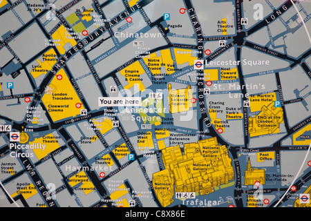 Inghilterra, Londra, Leicester Square, Informazioni turistiche Mappa Foto Stock