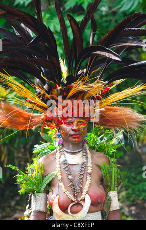Gli artisti interpreti o esecutori dalla tribù Jiwaka nelle Highlands Occidentali al Paiya visualizza Sing-sing nelle Highlands Occidentali Papua Nuova Guinea Foto Stock