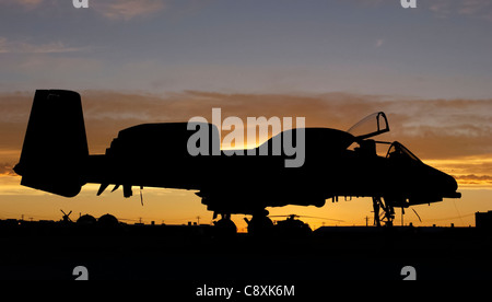 STAZIONE AEREA NAVALE FALLON, Nev. -- un'aeronautica A-10 Thunderbolt II si alza pronto per fornire il supporto in aria stretta qui come parte del Desert Rescue XI. L'aereo è stato proveniente dal 118th Fighter Squadron della Connecticut Air National Guard. L'esercizio di addestramento di ricerca e salvataggio in combattimento congiunto simula gli equipaggi abbattuti dietro le linee nemiche e consente agli airmen di praticare missioni di salvataggio. Foto Stock