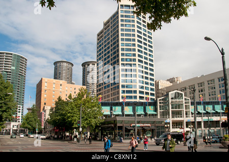 Seattle Westlake Center shopping mall ufficio torre Downtown Washington Stati Uniti d'America Foto Stock