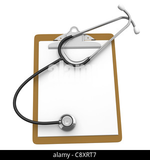 Lo stetoscopio e appunti su sfondo bianco Foto Stock