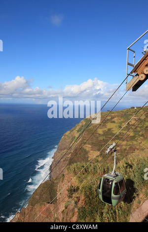 Cavo discendente gondola ferroviaria "Teleferico' a Quebrada Nova Ponta do Tristao Madeira Portogallo Europa.Foto di Willy Matheisl Foto Stock