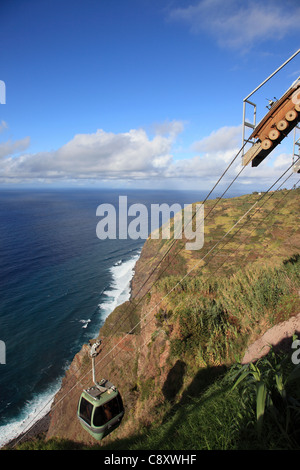 Cavo discendente gondola ferroviaria "Teleferico' a Quebrada Nova Ponta do Tristao Madeira Portogallo Europa.Foto di Willy Matheisl Foto Stock