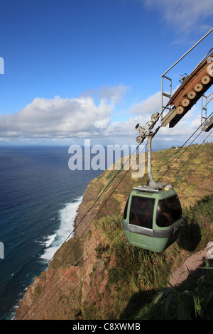 Cavo discendente gondola ferroviaria "Teleferico' a Quebrada Nova Ponta do Tristao Madeira Portogallo Europa.Foto di Willy Matheisl Foto Stock