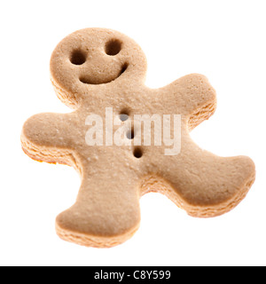 In casa di Gingerbread Man cookie isolati su sfondo bianco Foto Stock